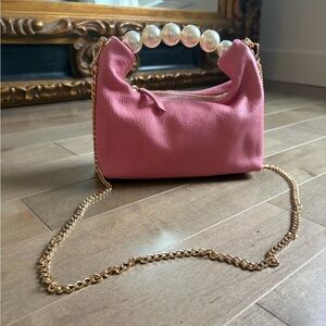 Doris&Jacky Pink Pearl Handle Goatskin Leather Shoulder Bag